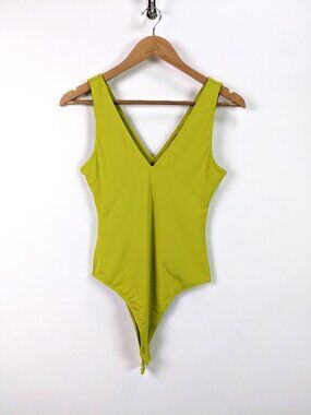 Urban Social Womens Deep V-Neck Sleeveless Bodysuit Yellow Green Size XS